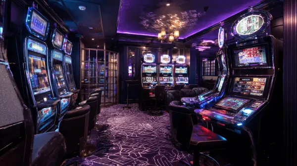 A glamorous woman holding casino chips in a neon-lit environment, representing the premium online casino atmosphere of 77ABC.